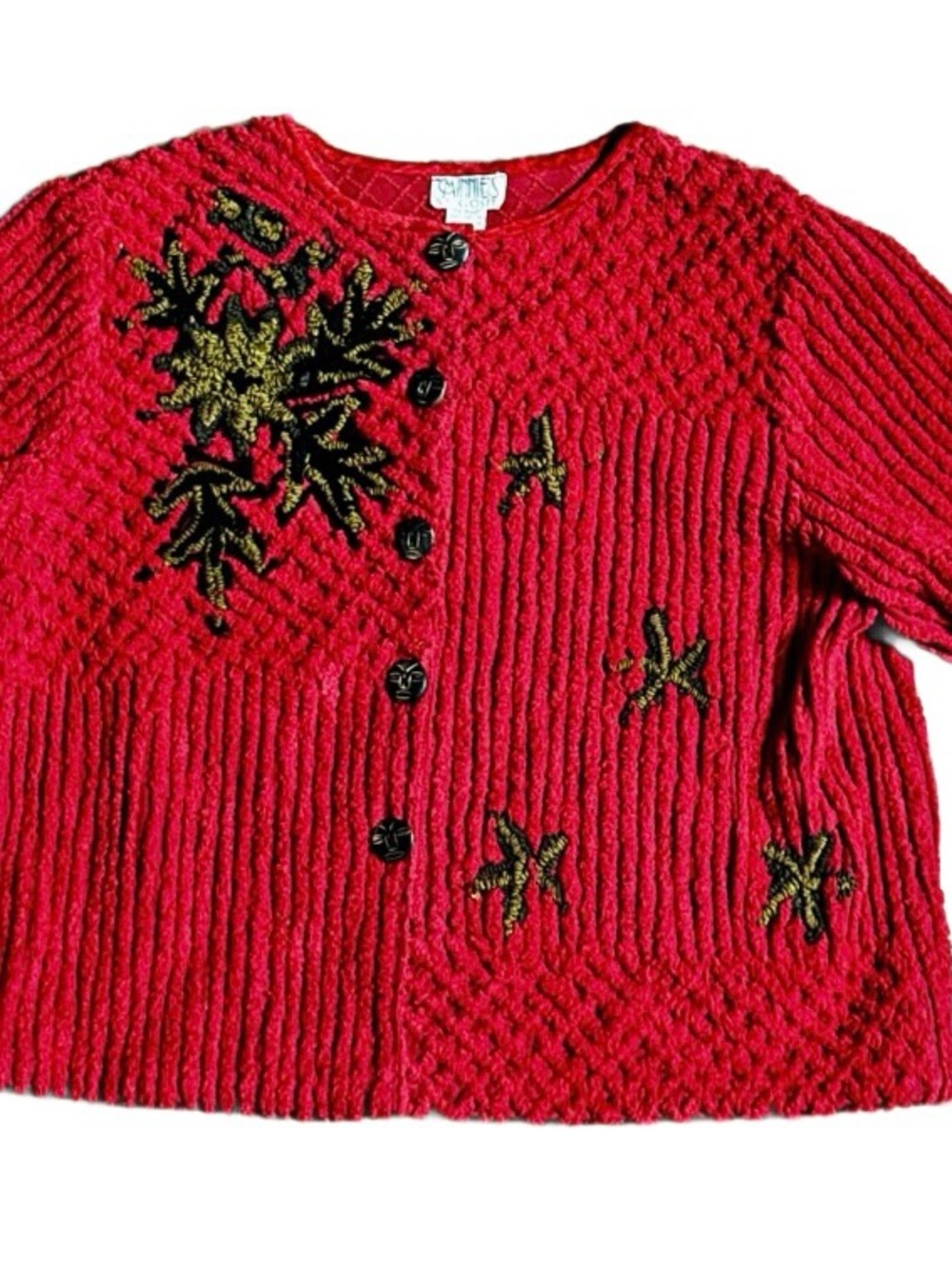 Minnies’s Closet ~ Large ~ Red W/Brown Embroidery Floral Quilted/Chenille Jacket